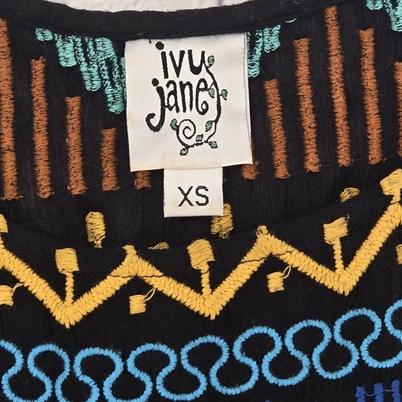 Ivey Jane Boho Black Top with Vibrant Embroidery - Picture 2 of 6